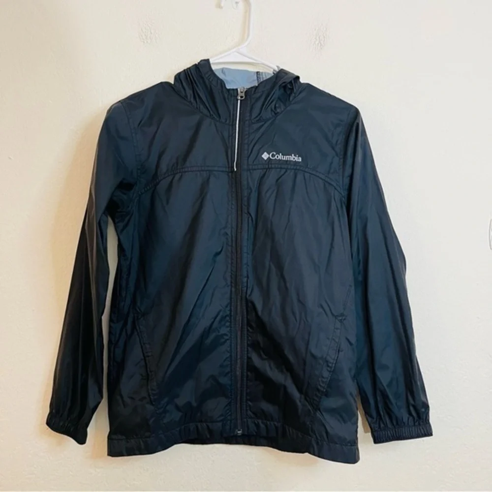Columbia Long Sleeve Hoodie Windbreaker Size Medium Black Pockets